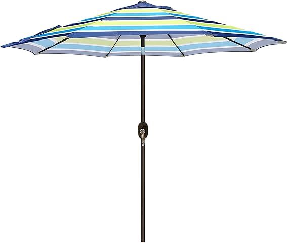 9' Outdoor Patio Umbrella, Blue & Green Stripe
