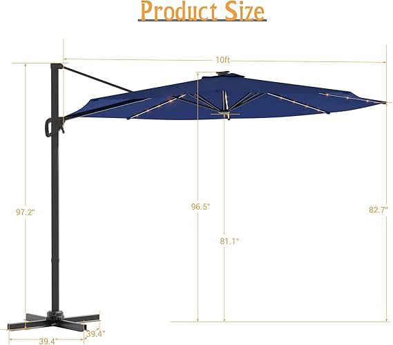 10x8ft LED Rectangle Cantilever Umbrella For Your Outdoor Space
