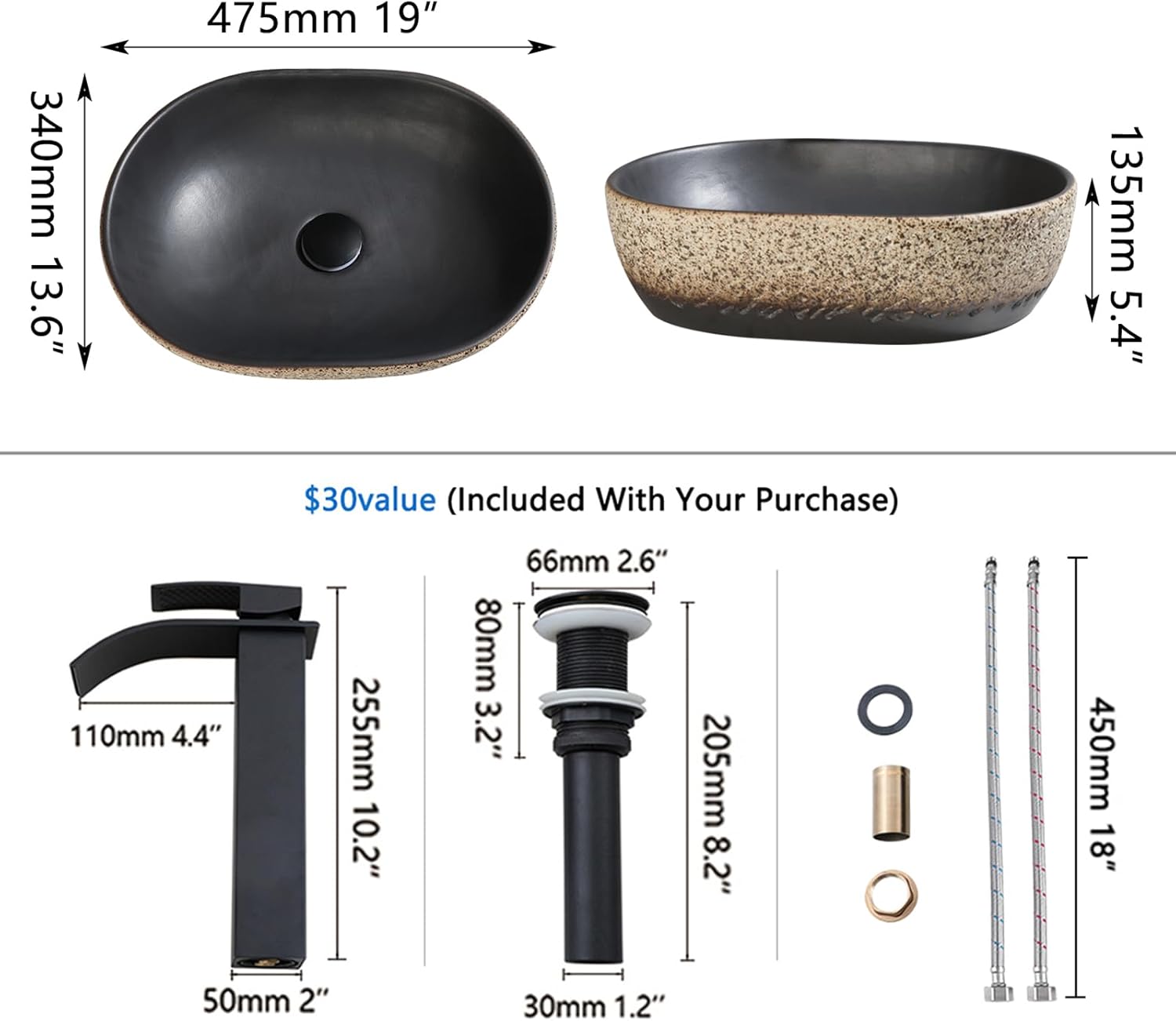 19 Inch Stone Bathroom Sink Basin