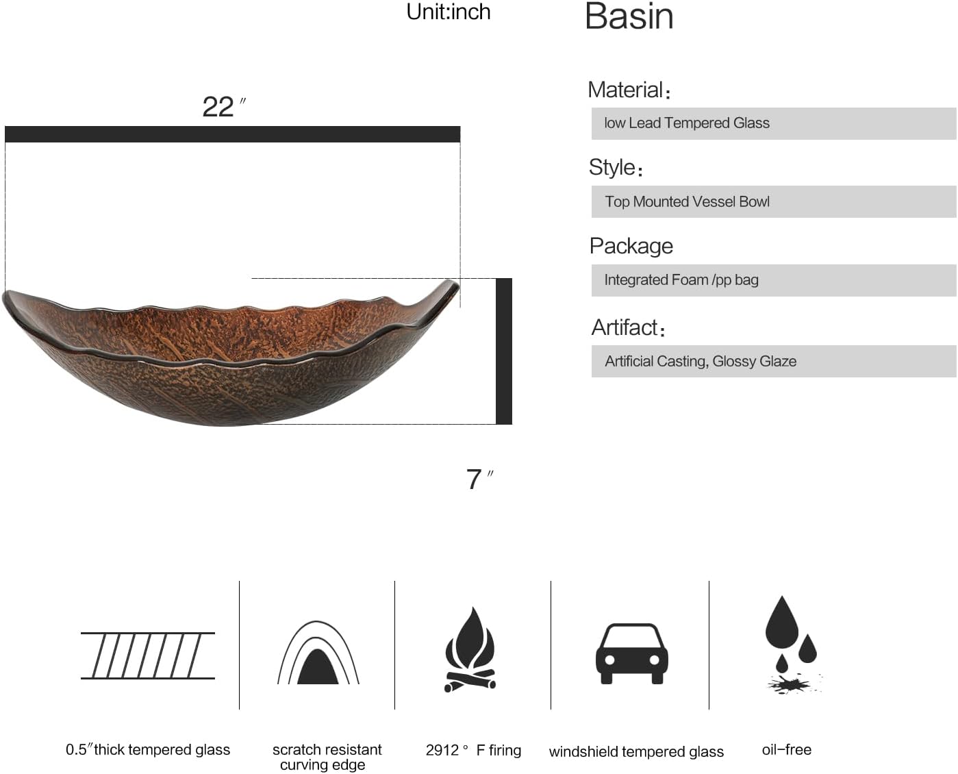 Bathroom Leaf Shape Artistic Glass Vessel Sink