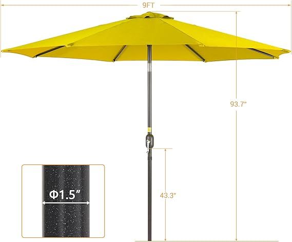 9FT Patio Umbrella for Outdoor with Push Button Tilt and Crank Yellow