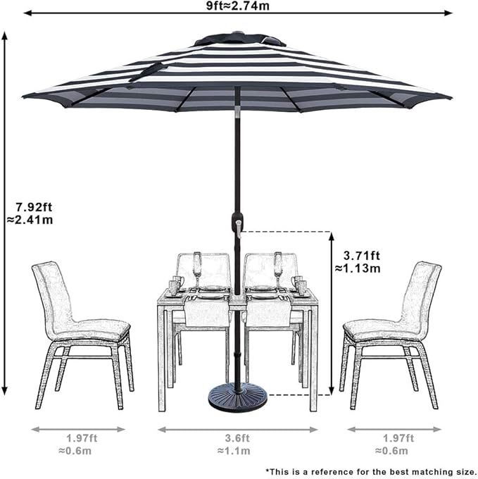 Outdoor Patio Umbrella 9 Ft Stripe with Crank and Tilt Black and White