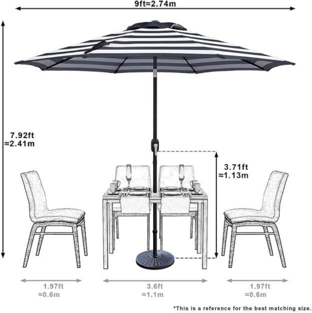 Outdoor Patio Umbrella 9 Ft Stripe with Crank and Tilt Black and White