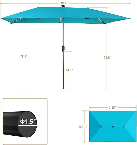 10 x 6.5FT Large Patio Umbrella with Solar Lights