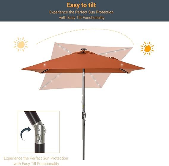 6.5X6.5ft Rectangular Umbrella outdoor patio with Tilt and Crank for Garden