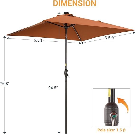 6.5X6.5ft Rectangular Umbrella outdoor patio with Tilt and Crank for Garden