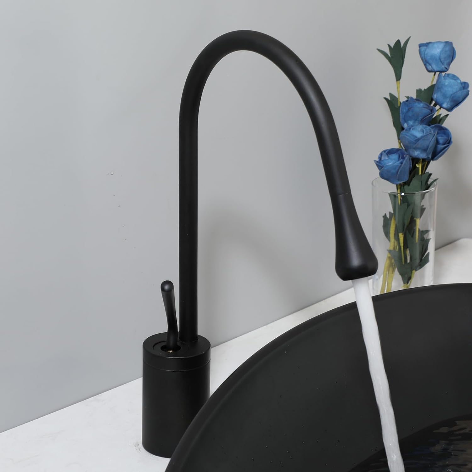 Bathroom Vessel Sink with High Arc Faucet and Pop-Up Drain Combo