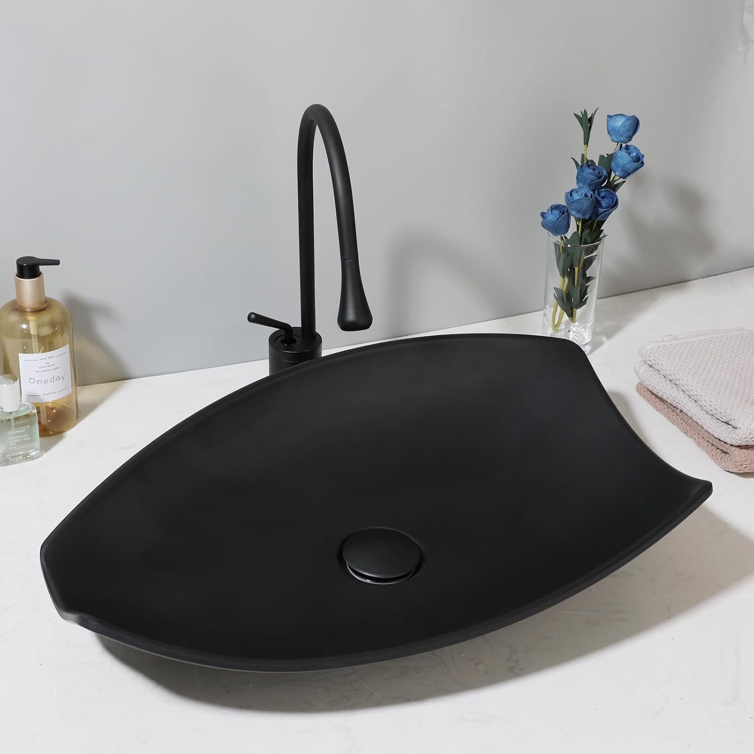 Bathroom Vessel Sink with High Arc Faucet and Pop-Up Drain Combo