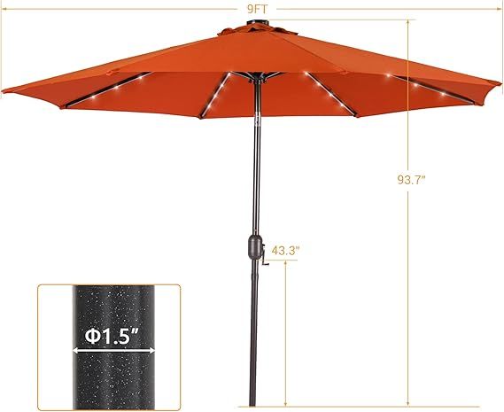 9 ft patio umbrella with solar lights, Orange