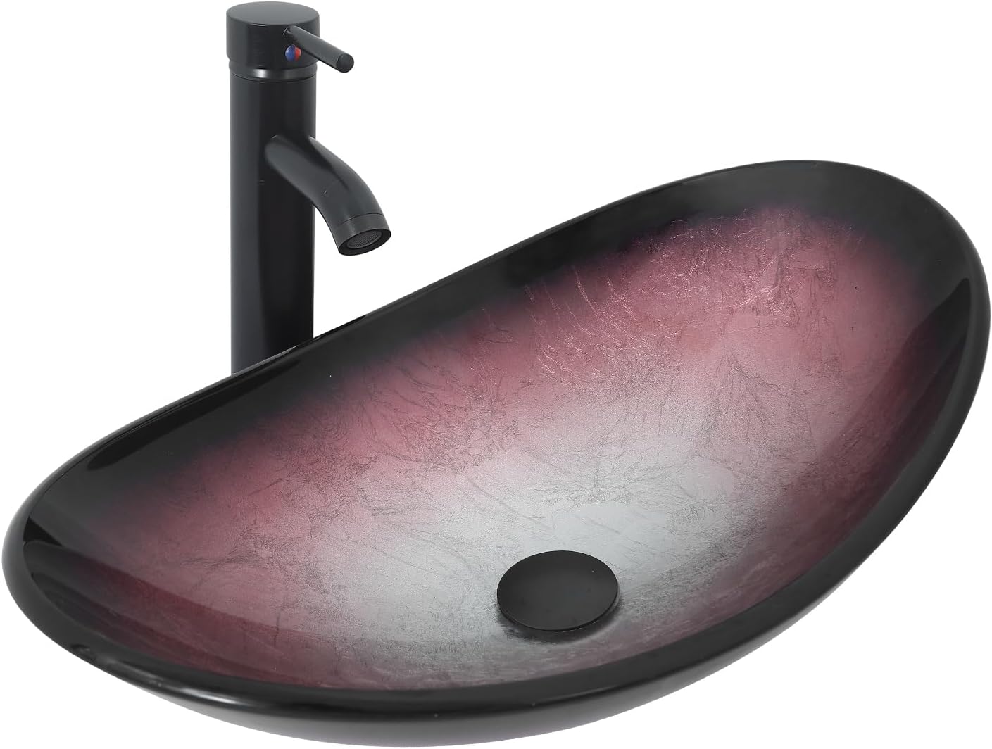 Bathroom Boat Shape Artistic Glass Vessel Sink Free Oil Rubbed Bronze Faucet and Pop-up Drain Set