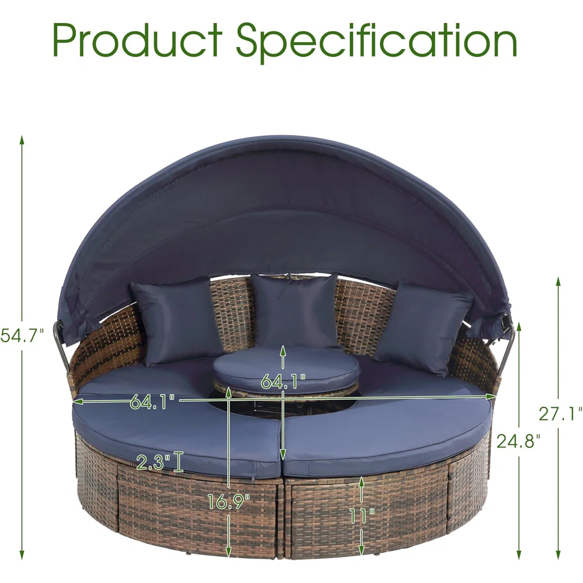 64'' Wicker Outdoor Patio Daybed with Cushions