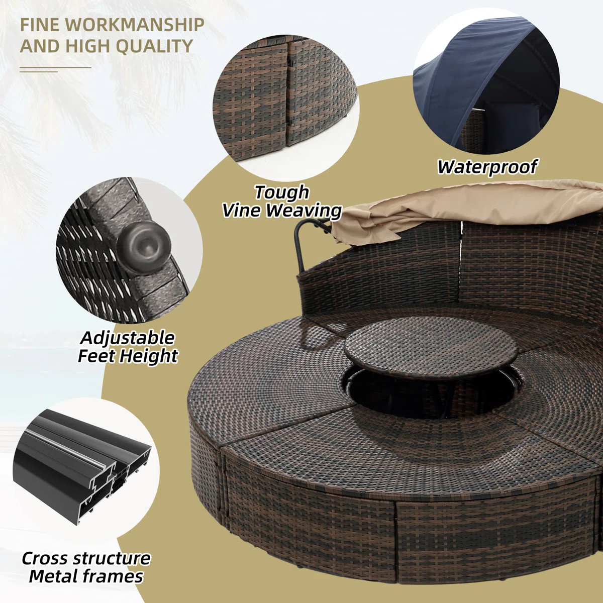 64'' Wicker Outdoor Patio Daybed with Cushions