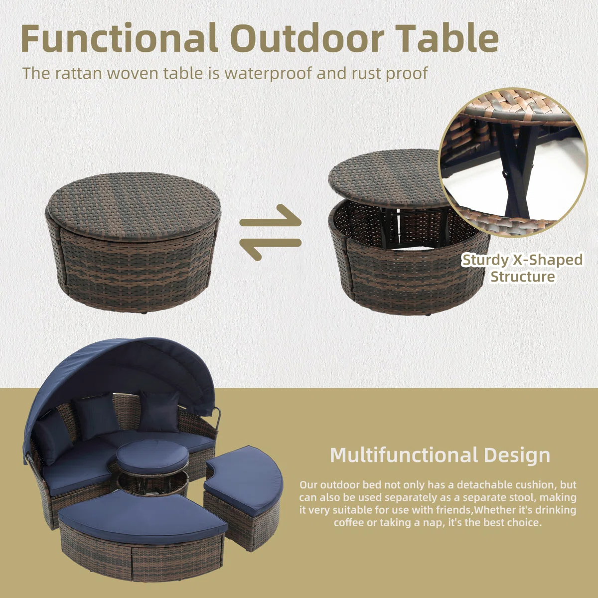 64'' Wicker Outdoor Patio Daybed with Cushions
