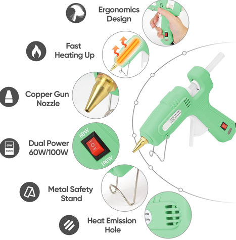 60/100W Dual Temp Hot Glue Gun and Sticks Set, Full Size with Case