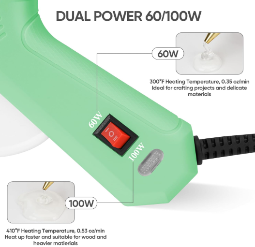 60/100W Dual Temp Hot Glue Gun and Sticks Set, Full Size with Case