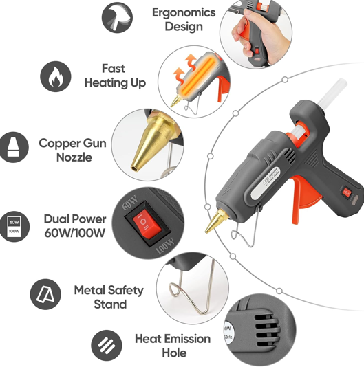 Full Size Hot Glue Gun with 60/100 W Dual Power + 20 W Mini Hot Glue Gun