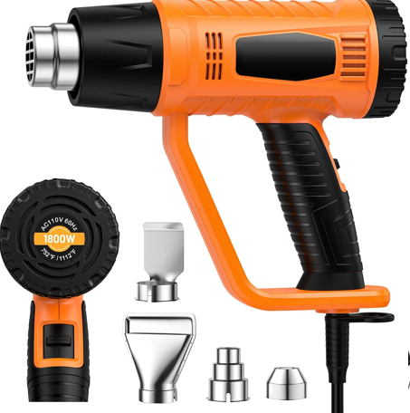 Heat Gun 1800W with 1112℉&752℉ 2 Temperature Settings for Crafting