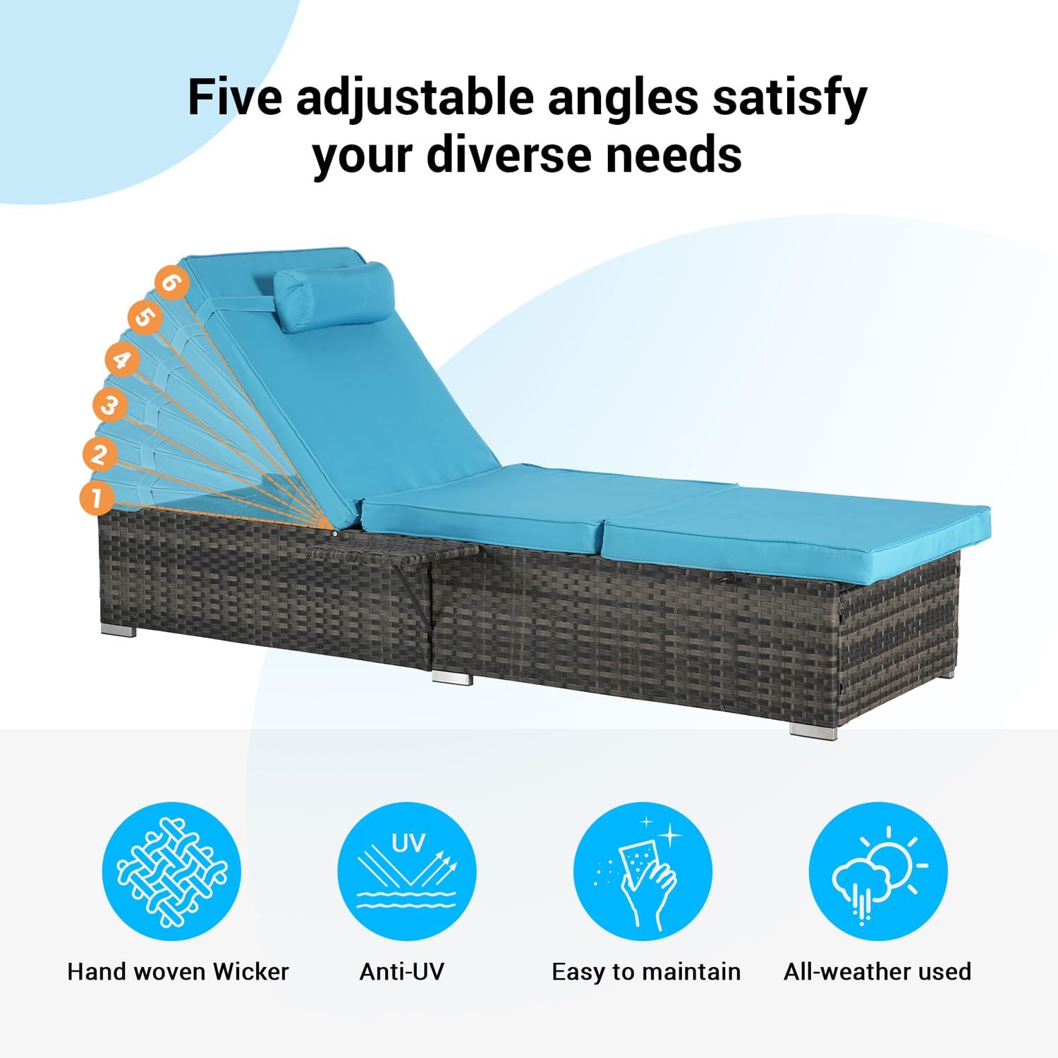 Outdoor Chaise Lounge Chair Set of 2 with Table, Patio Pool Lounge Chairs with Adjustable Backrest