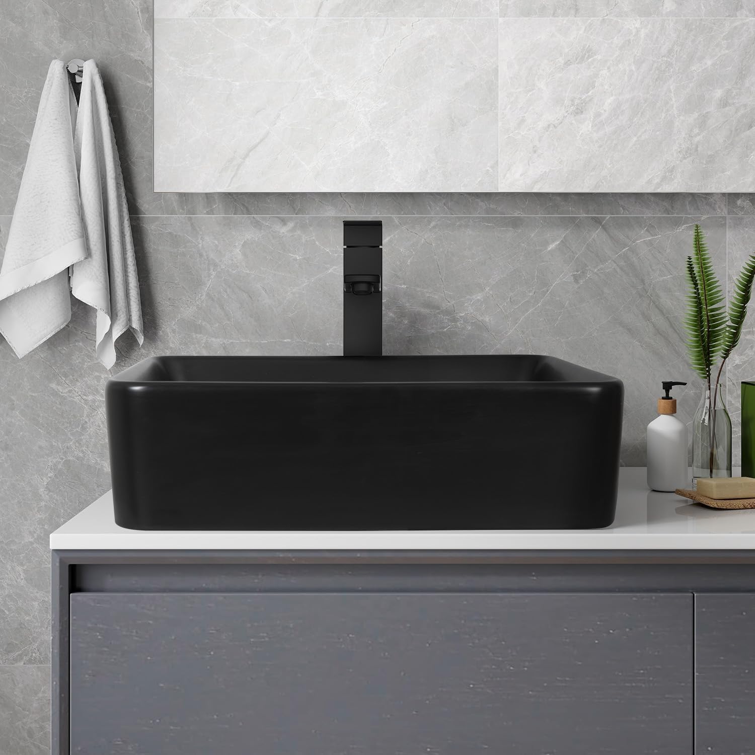 Black 19" x 15" Above Counter Porcelain Vessel Sink