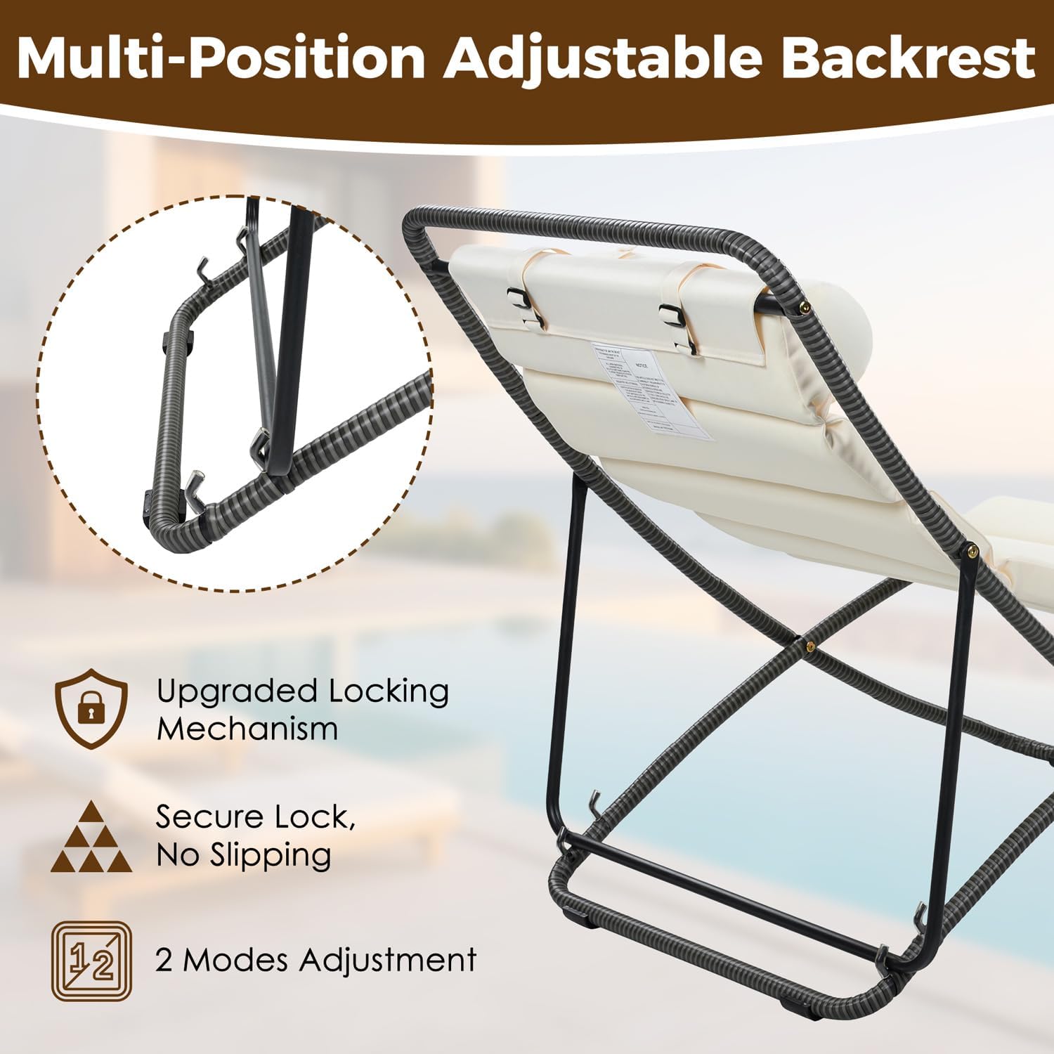 Pool Lounge Chairs Set of 2, Foldable Outdoor Chaise Lounge Chairs with Adjustable Backrest