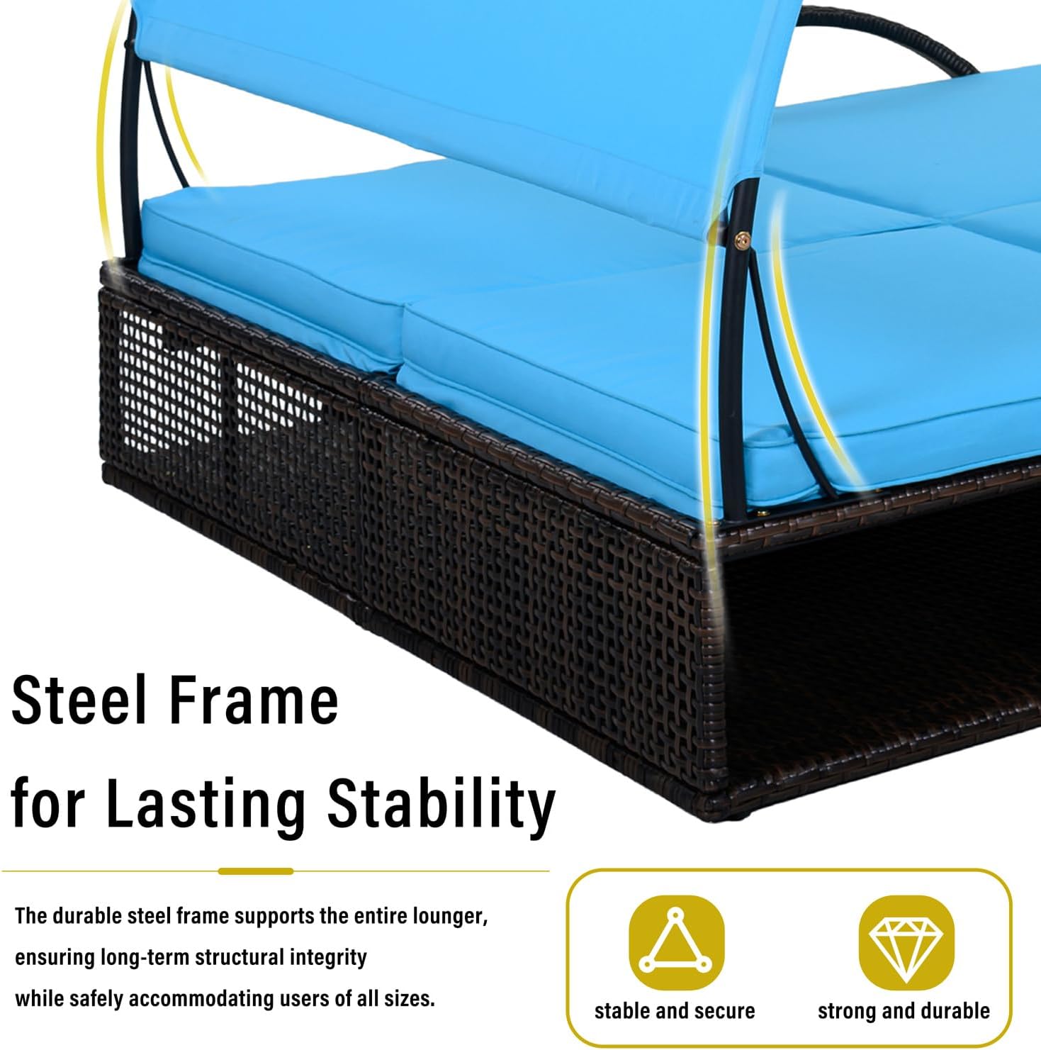 Outdoor Double Sun Lounger with Canopy, Steel Frame Patio Daybed with Adjustable Backrest