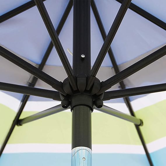 9' Outdoor Patio Umbrella, Blue & Green Stripe
