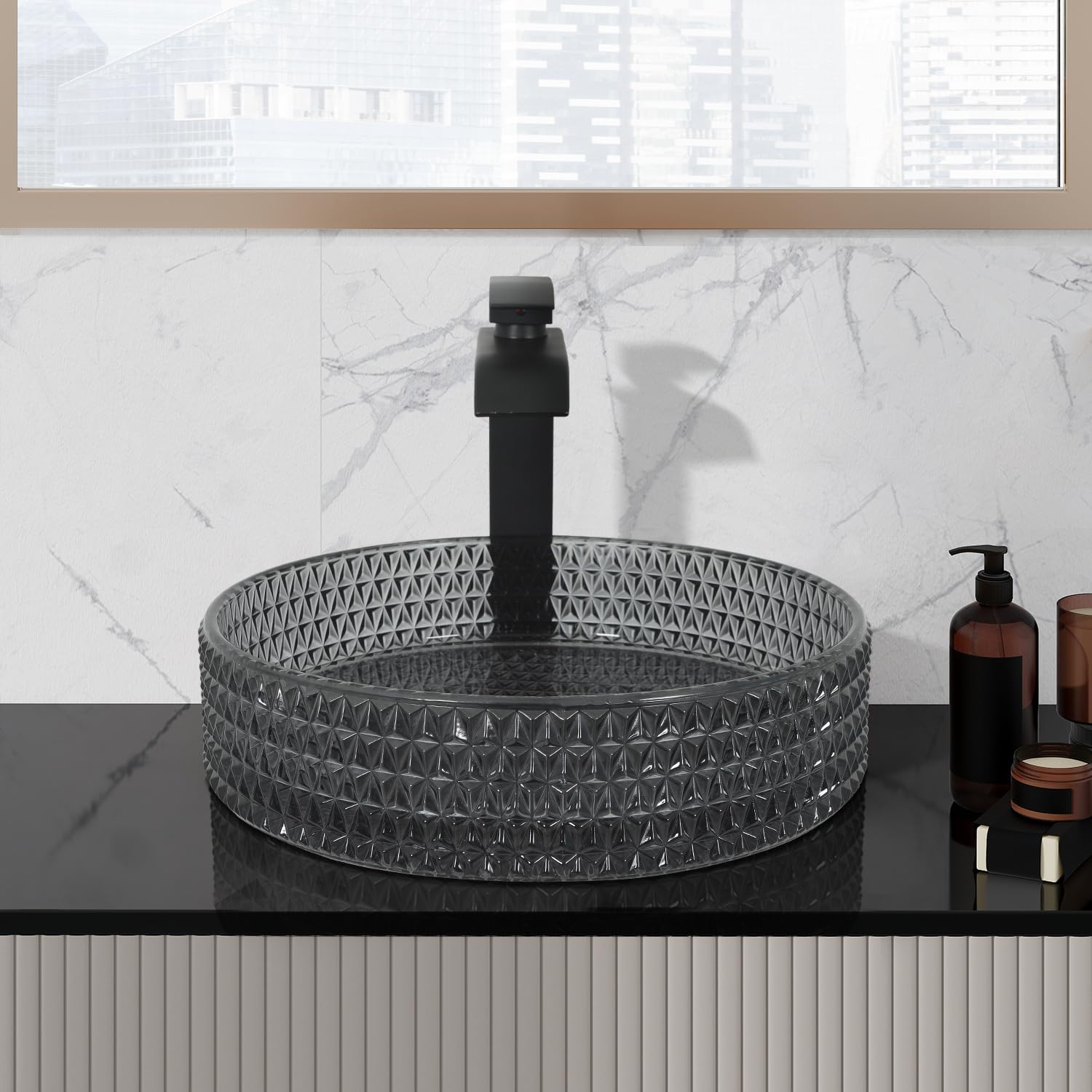 Diamond Shape Bathroom Crystal Glass Vessel Sink
