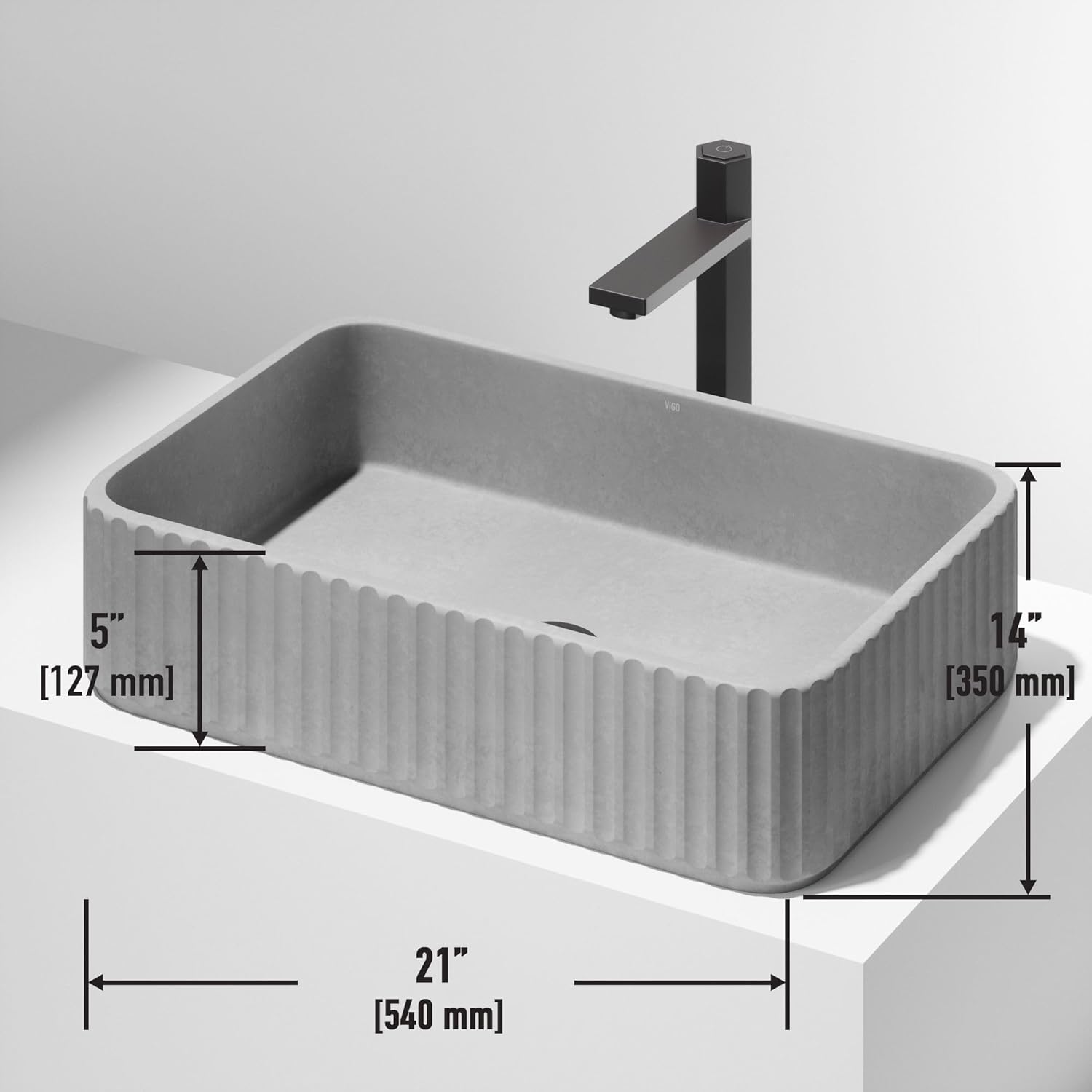  21 in. L x 14 in. W x 5 in. H Rectangular Fluted Bathroom Vessel Sink