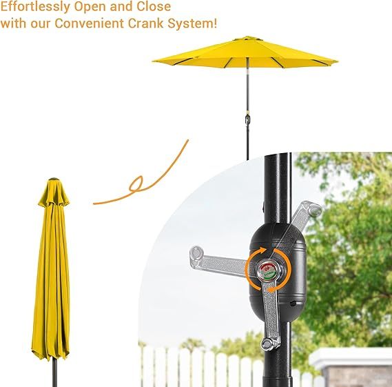 9FT Patio Umbrella for Outdoor with Push Button Tilt and Crank Yellow