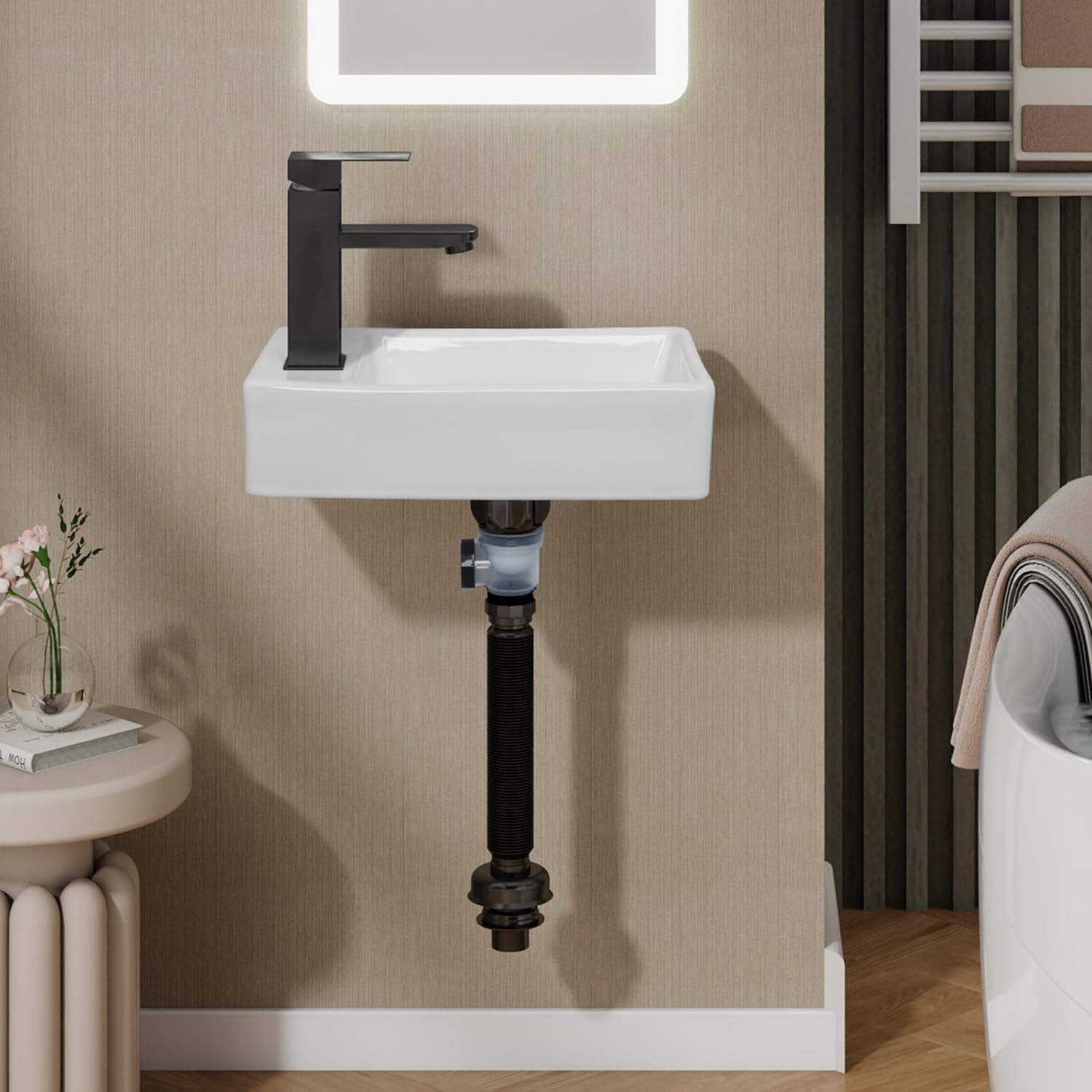 White Wall Mounted Ceramic Bathroom Sink