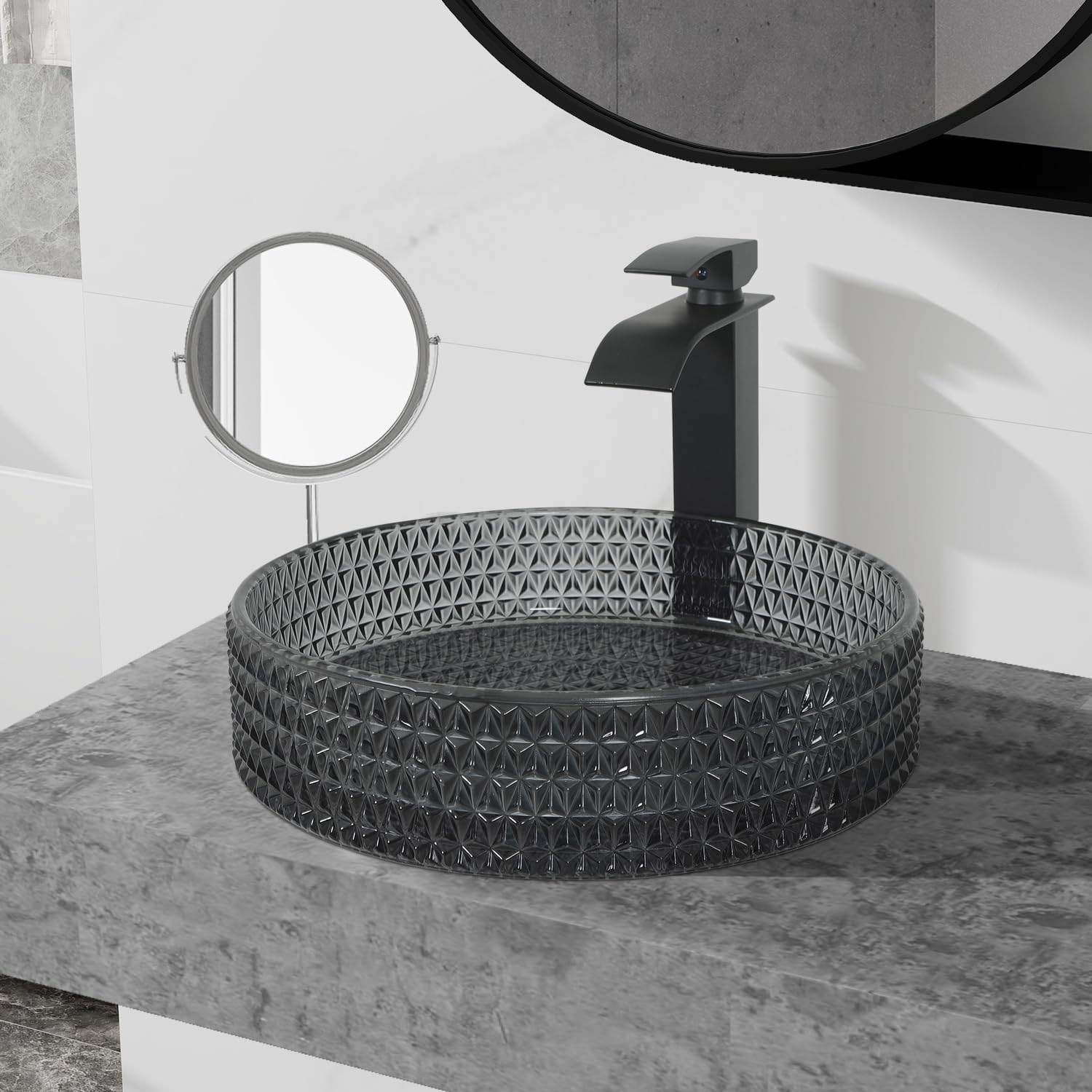 Diamond Shape Bathroom Crystal Glass Vessel Sink
