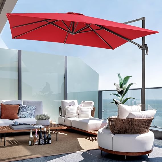 11 FT Patio Umbrella Outdoor Cantilever Umbrella Red