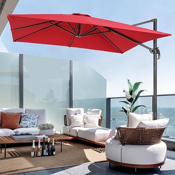 11 FT Patio Umbrella Outdoor Cantilever Umbrella Red