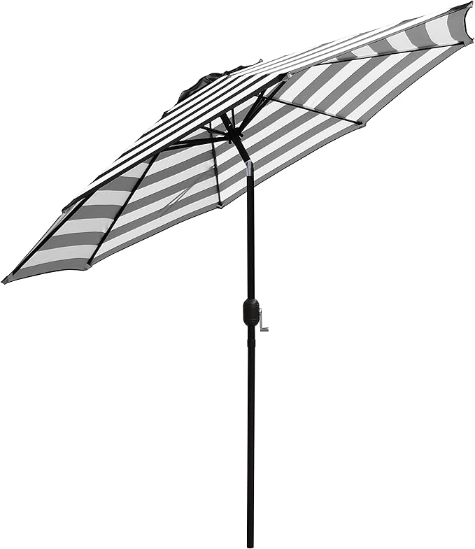 Outdoor Patio Umbrella 9 Ft Stripe with Crank and Tilt Black and White