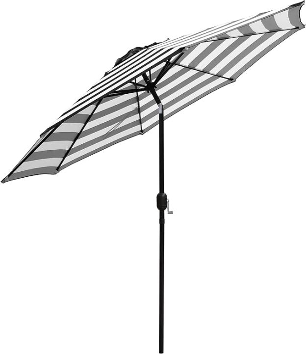 Outdoor Patio Umbrella 9 Ft Stripe with Crank and Tilt Black and White