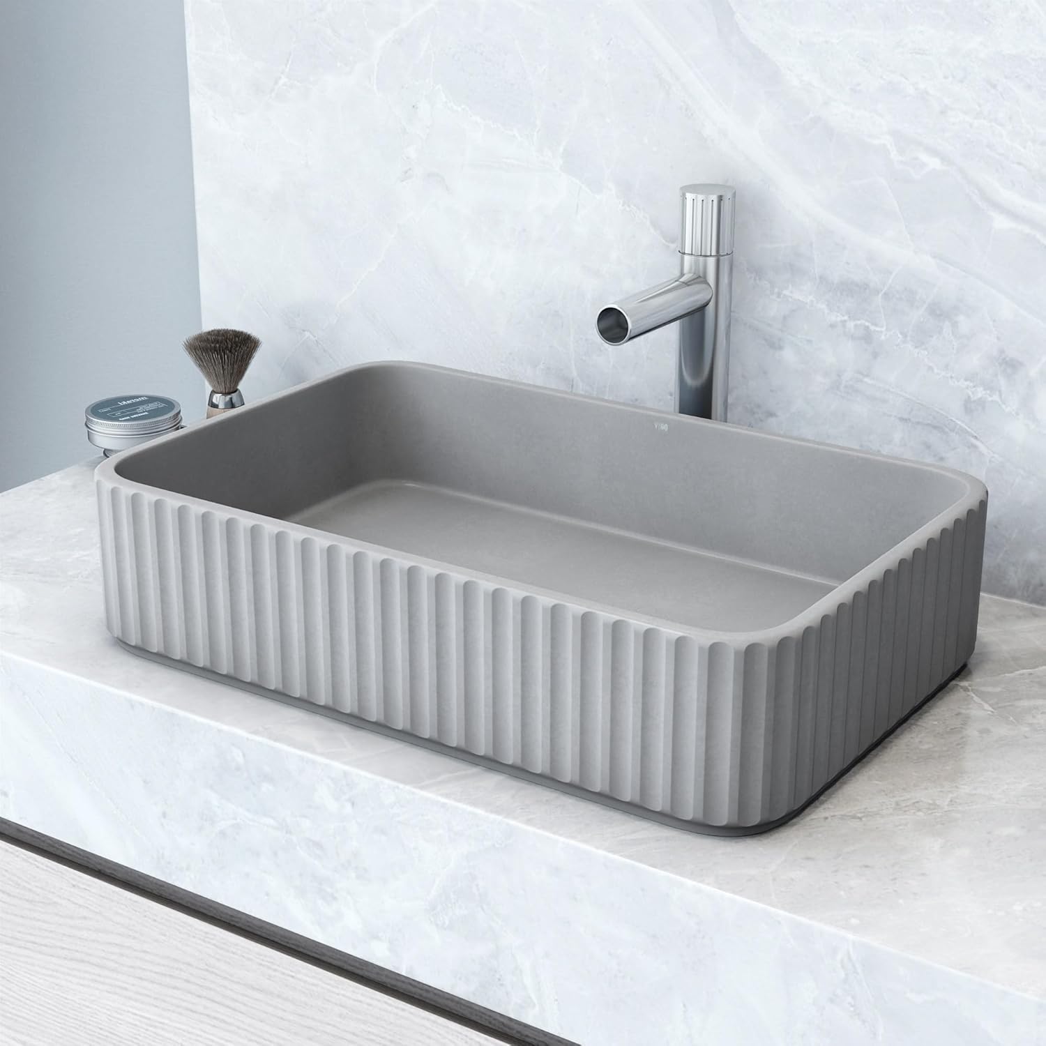  21 in. L x 14 in. W x 5 in. H Rectangular Fluted Bathroom Vessel Sink