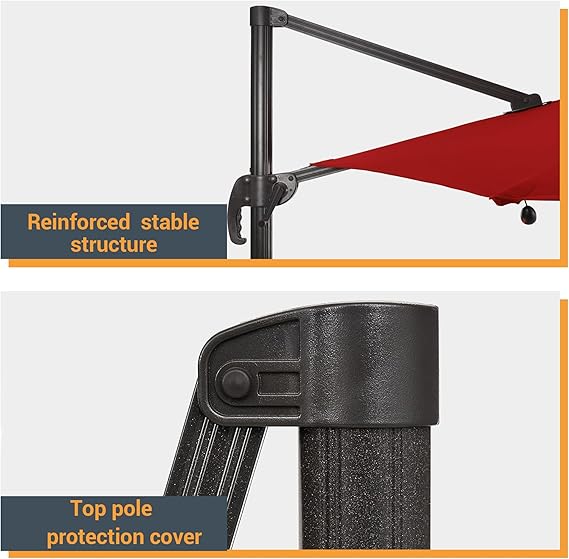 11 FT Patio Umbrella Outdoor Cantilever Umbrella Red