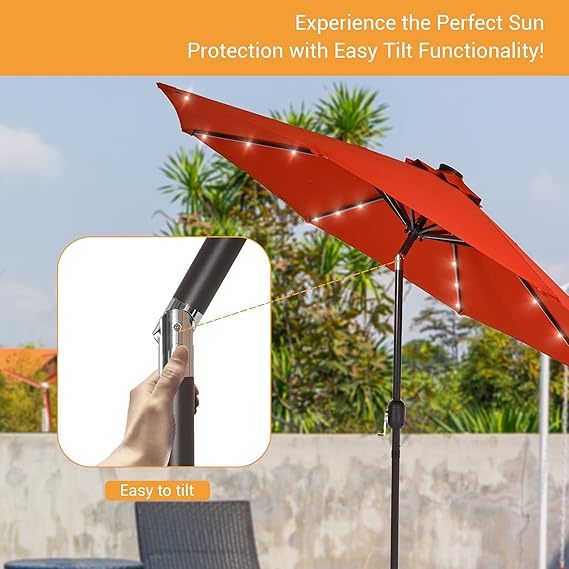 9 ft patio umbrella with solar lights, Orange