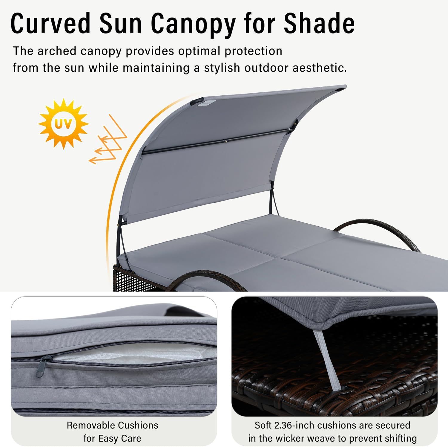 Outdoor Double Sun Lounger with Canopy, Steel Frame Patio Daybed with Adjustable Backrest