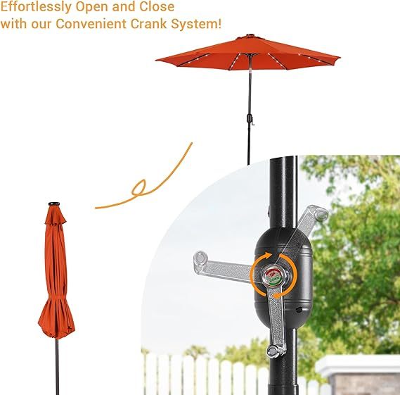 9 ft patio umbrella with solar lights, Orange