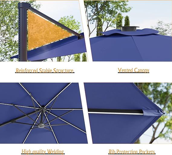 10x8ft LED Rectangle Cantilever Umbrella For Your Outdoor Space