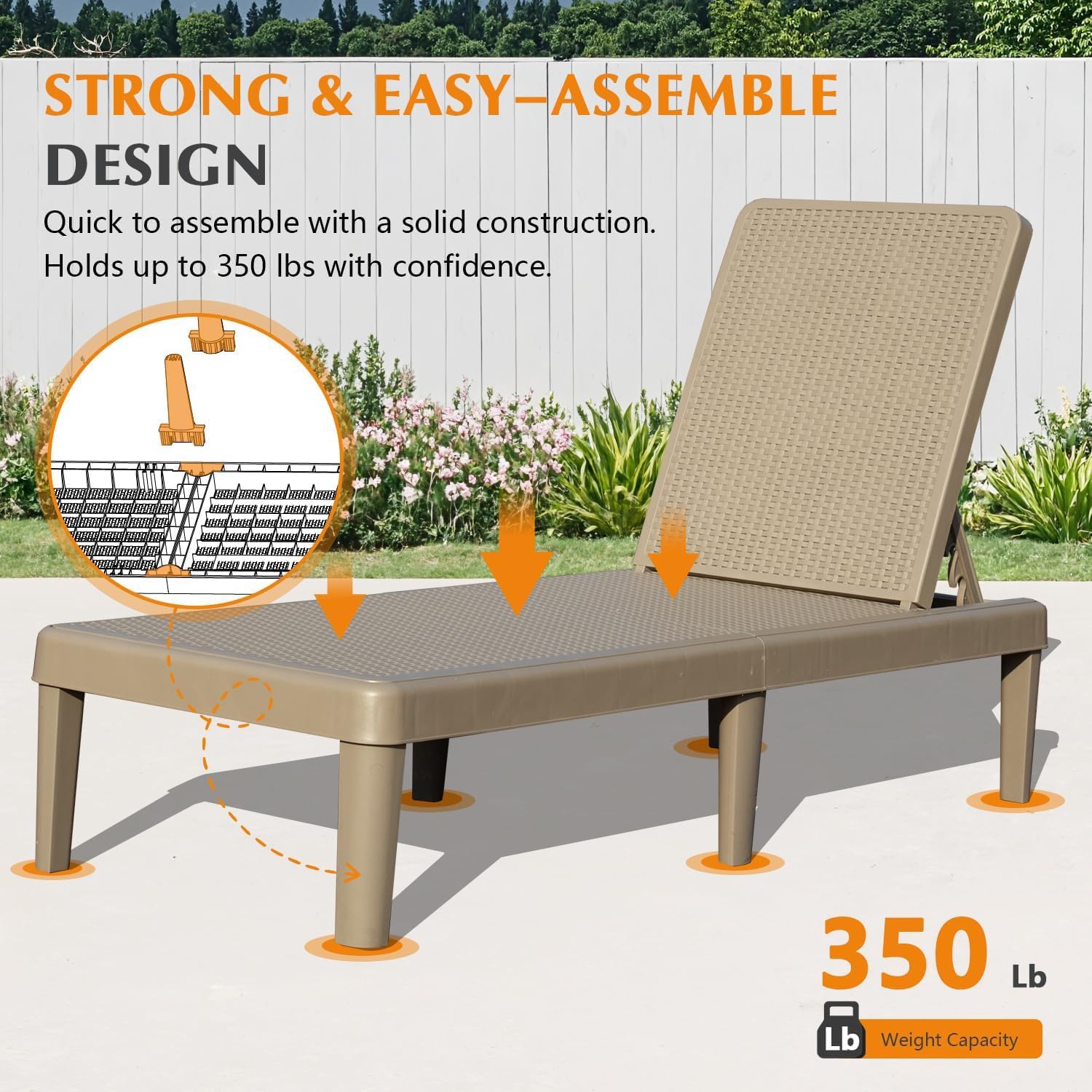 Pool Lounge Chairs Set of 2, Outdoor Resin Chaise Lounge Chairs with 6-Position Adjustable Backrest
