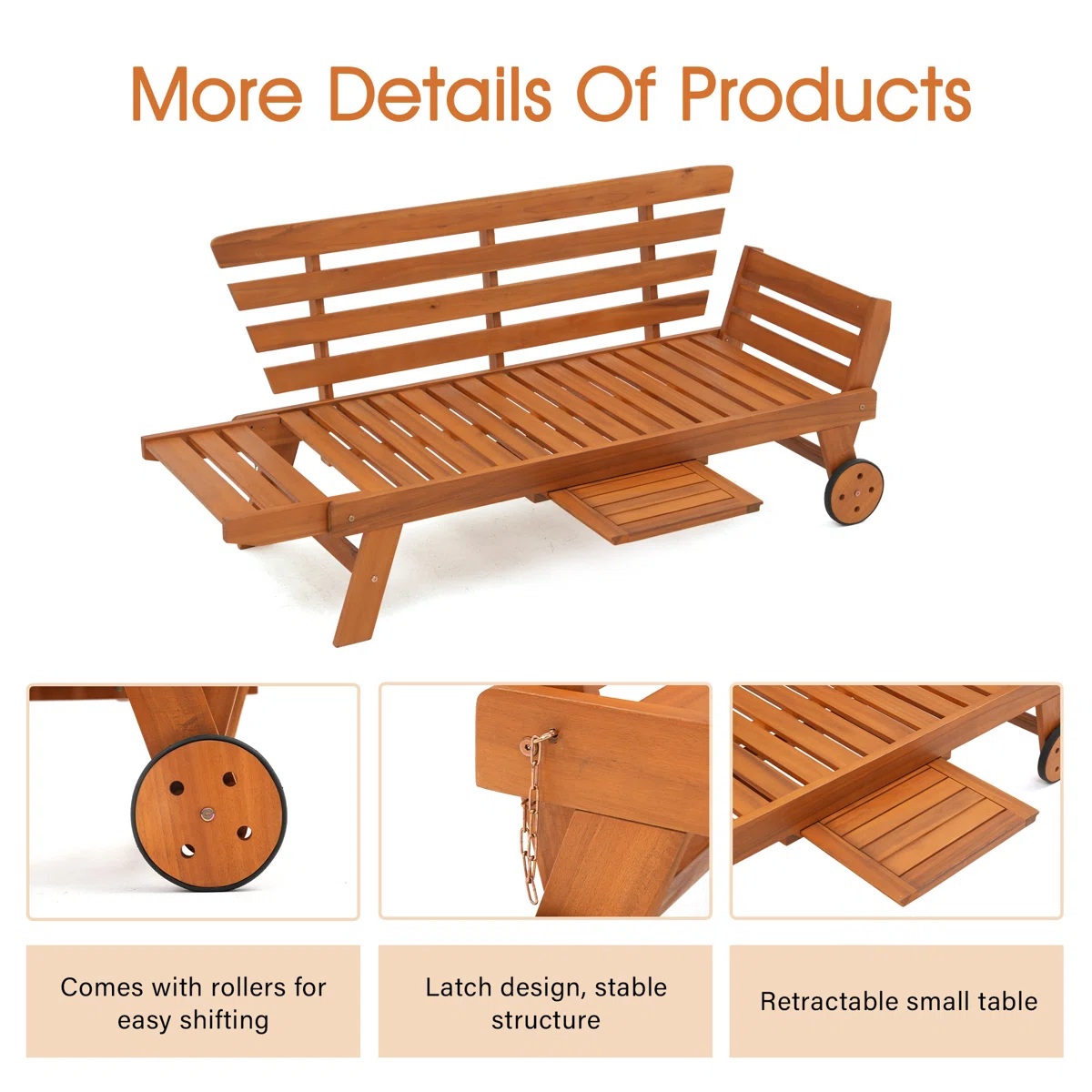75.2’’ Acacia Outdoor Foldable Patio Daybed With Removable Cushions & Wheel