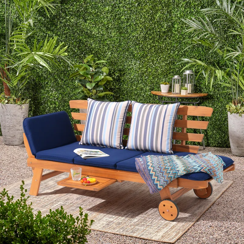 75.2’’ Acacia Outdoor Foldable Patio Daybed With Removable Cushions & Wheel
