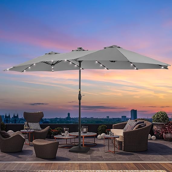 15ft Large Patio Umbrella with Solar Lights, No Base