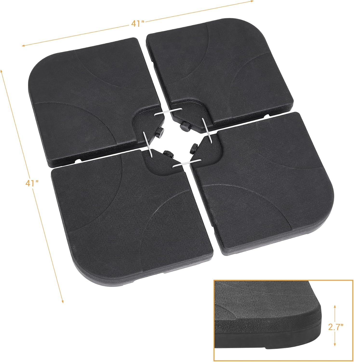 4Pcs Offset Umbrella Base Plastic Cantilever Base Weights Plate Set, 180lb Black