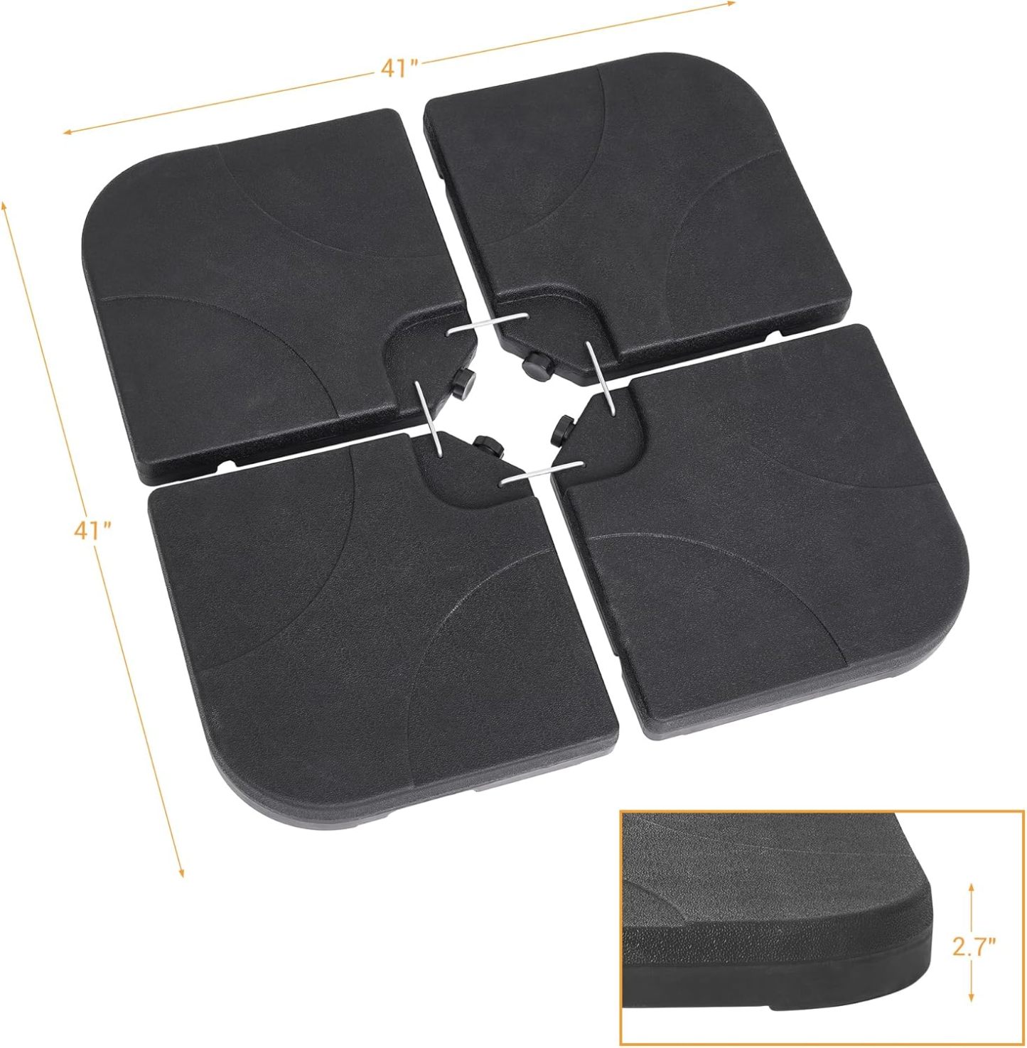 4Pcs Offset Umbrella Base Plastic Cantilever Base Weights Plate Set, 180lb Black
