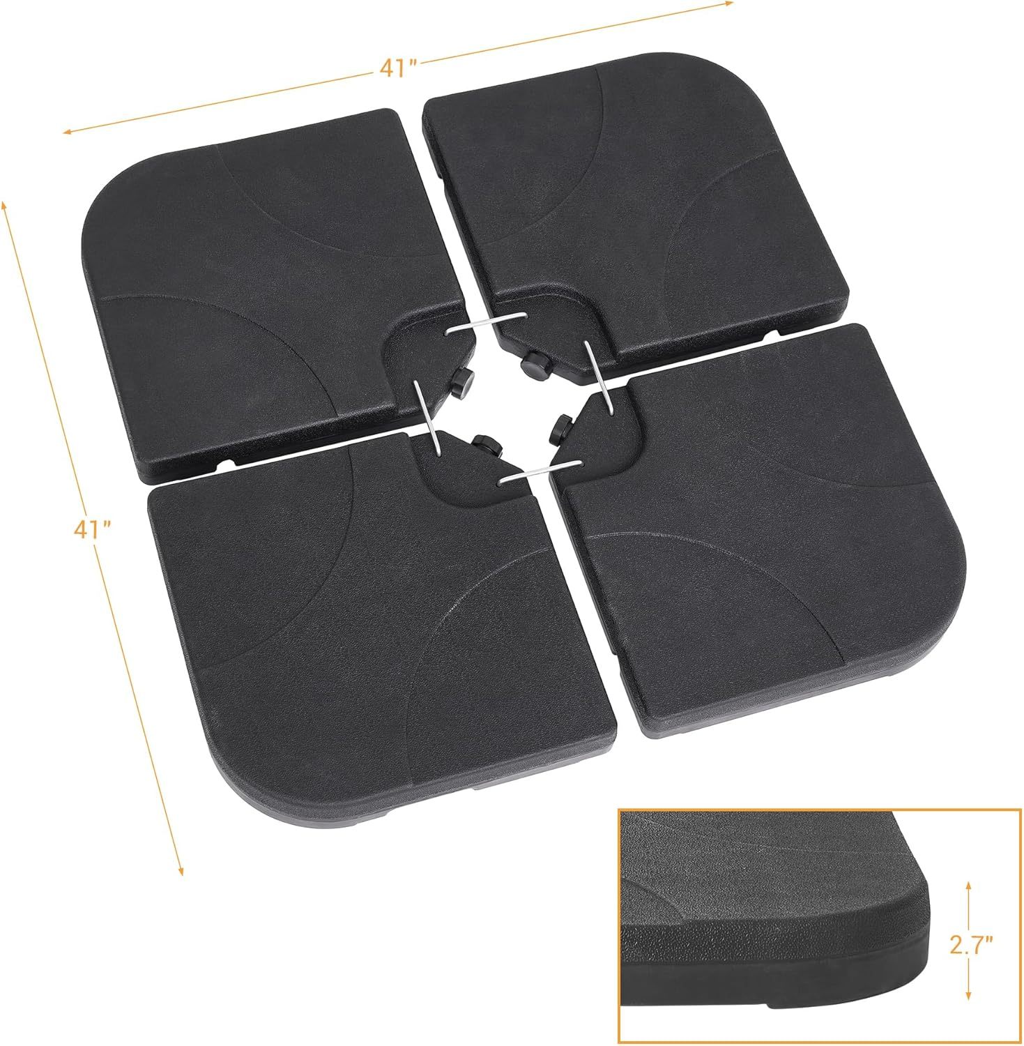 4Pcs Offset Umbrella Base Plastic Cantilever Base Weights Plate Set, 180lb Black