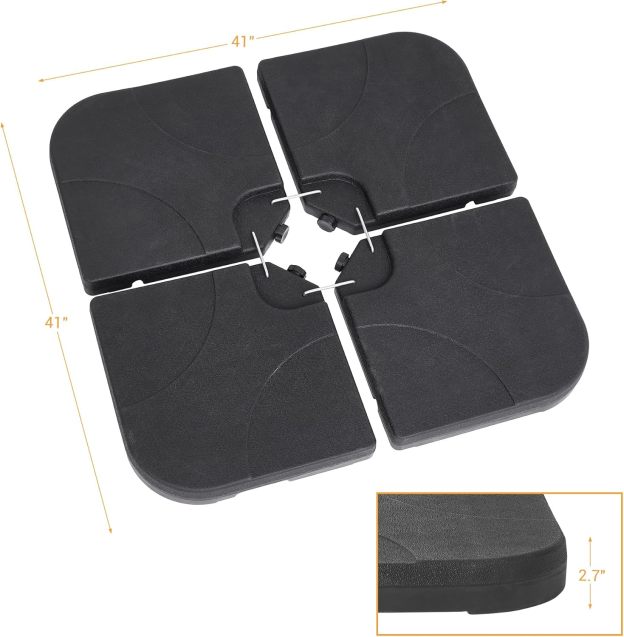 4Pcs Offset Umbrella Base Plastic Cantilever Base Weights Plate Set, 180lb Black
