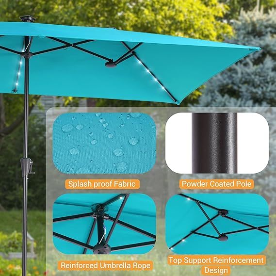 10 x 6.5FT Large Patio Umbrella with Solar Lights